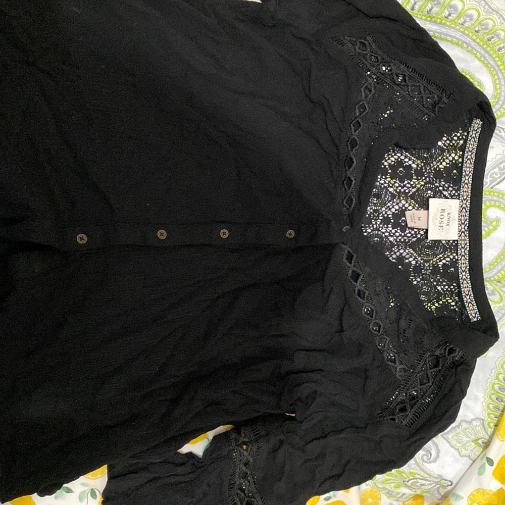 Black bell sleeve top with lace detail